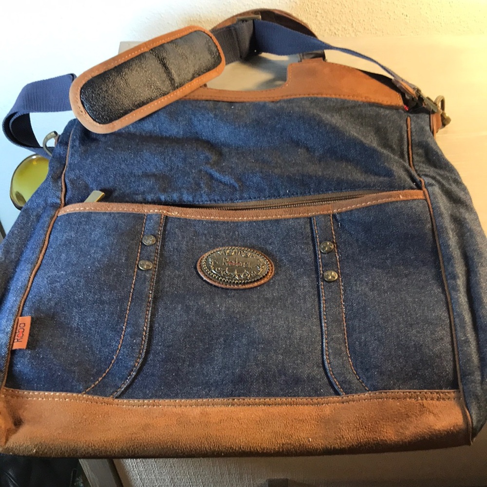 Reba Carry On Bag Denim with bandana pattern inside